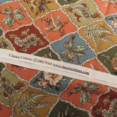 Classic Cottons Vtg 2001 Cotton Fabric Floral Paisley Birds Triangles 23″ x 42