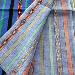Vintage Southwestern Native American Blue Striped Cotton Fabric 39″ L x 44″W