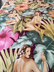 Alexander Henry Fabric Yd Mirage Sexy Pinup Island Girls Hibiscus Palm Leaves P