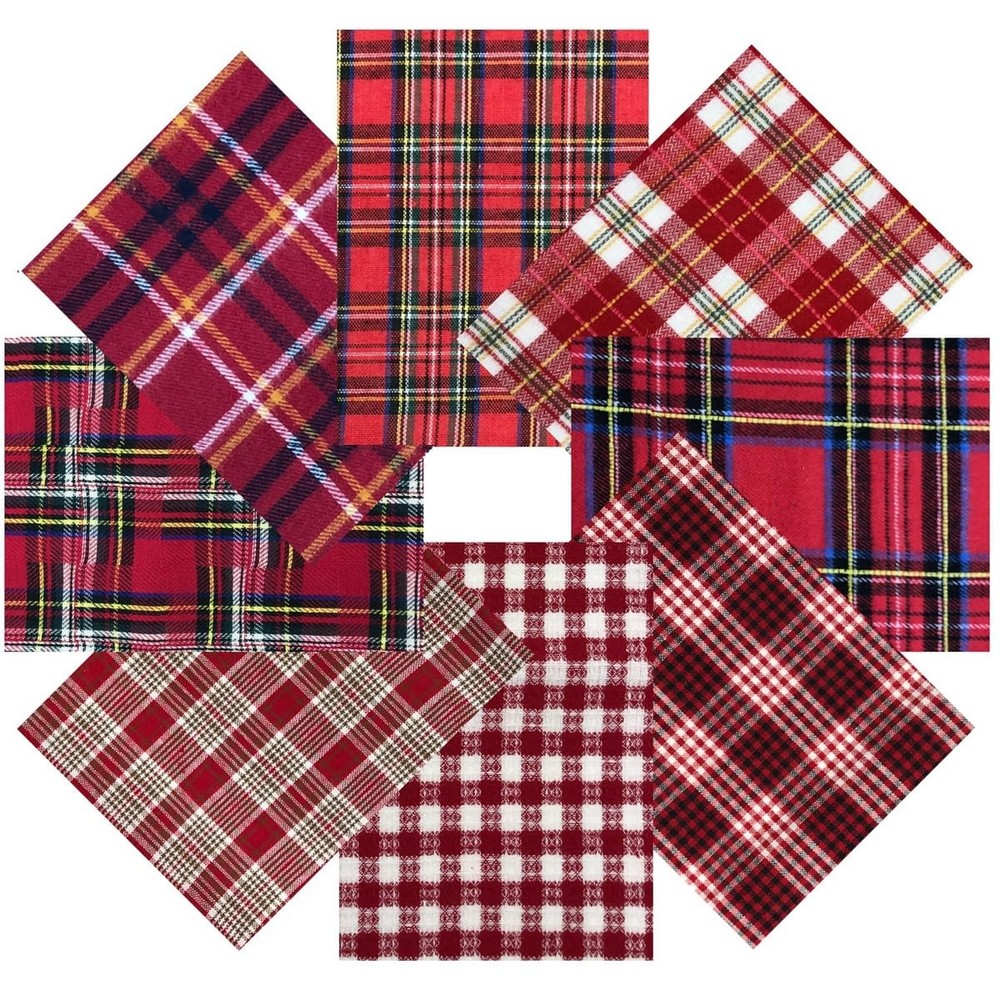 8 Pcs 18×22 Inch Red Plaid Fat Quarter Fabric 18 x 22 Inch,