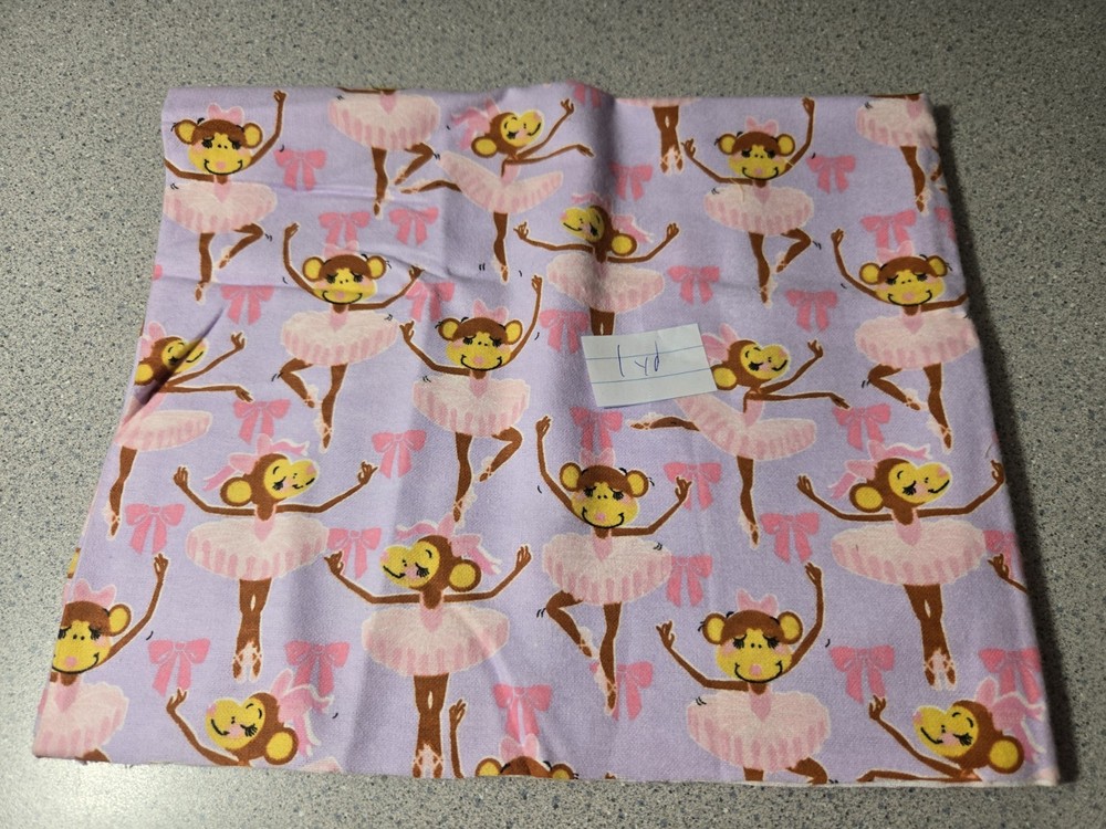 Jo-Ann Monkey Girl Ballerina Tutu Pink Bows 1 Yard Flannel Fabric