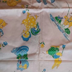 VTG JUVENILE NOVELTY BABY NURSERY COTTON FABRIC Bunny Cat Musical Pig Pink 36×57
