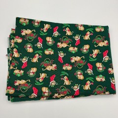 1.5yd Vtg Christmas Orange Cat Wamsutta OTC Hallmark Cards Inc Cotton Fabric