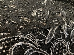 Black/Silver Metallic Guipure Lace Fabric 2 yds 50″ Embroidered Venetian Lace
