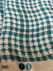 Fabric Lot 2 Yards 26 Inches 42 W Wavy Checks Stripes Turquoise Aqua White