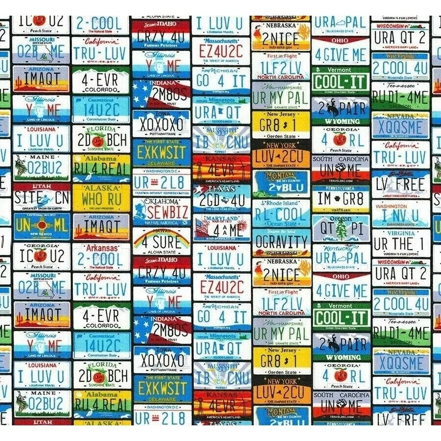 License Plates Novelty Sewing Fabric Cotton One-Yard Precut Multi-color Craft