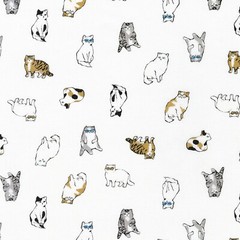 Feline Drive Fabric WHISKERS & TAILS Scattered Cat White Fat Quarter (18×22″) FQ