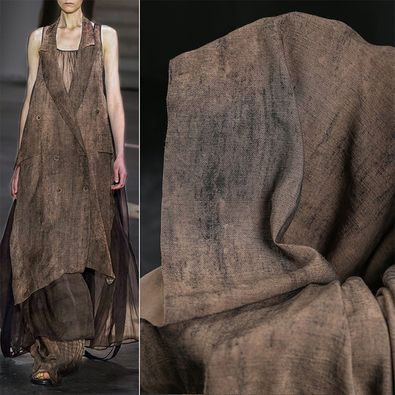 Brown Coffee Colored Distressed Texture Cotton Linen Retro Clothing Fabric