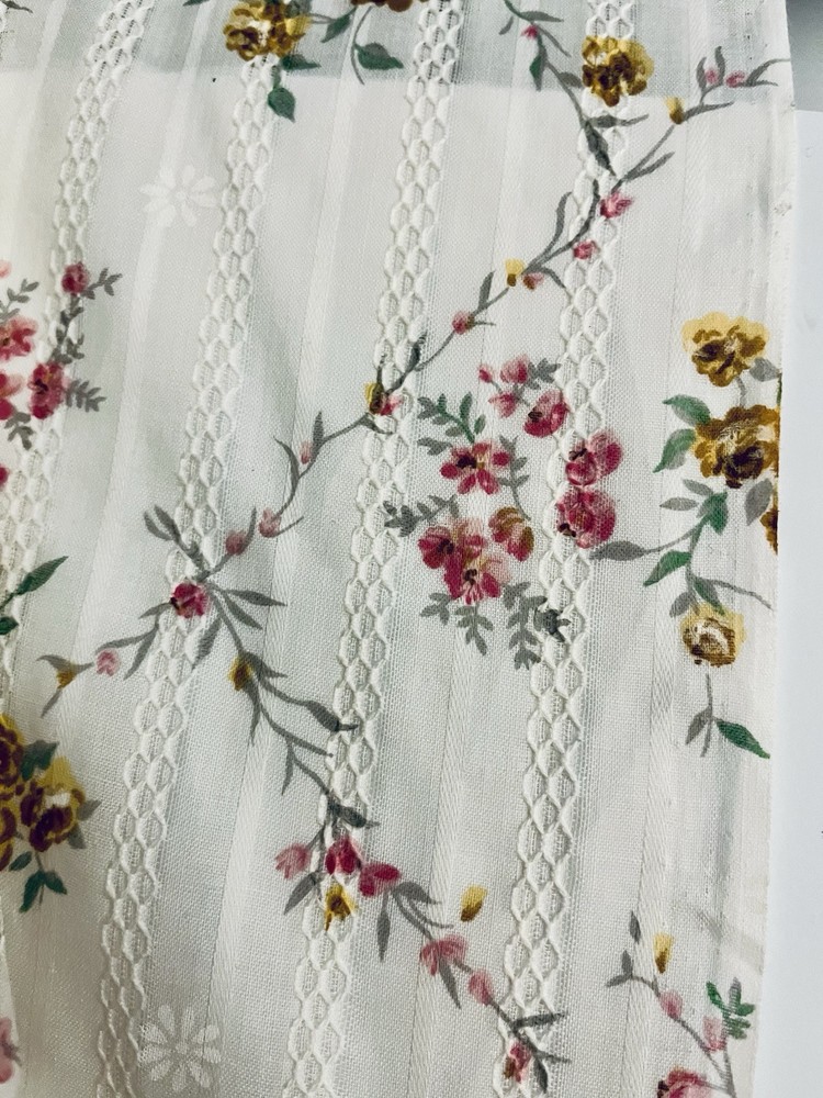 VTG Red Orange & Tan Florals on White DIMITY Embroidered Raised Threads BTFQ