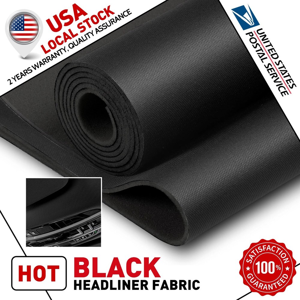 Flat Knit Headliner Flame Retardant Fabric Replace Car Roof Medium Black 60″×60”