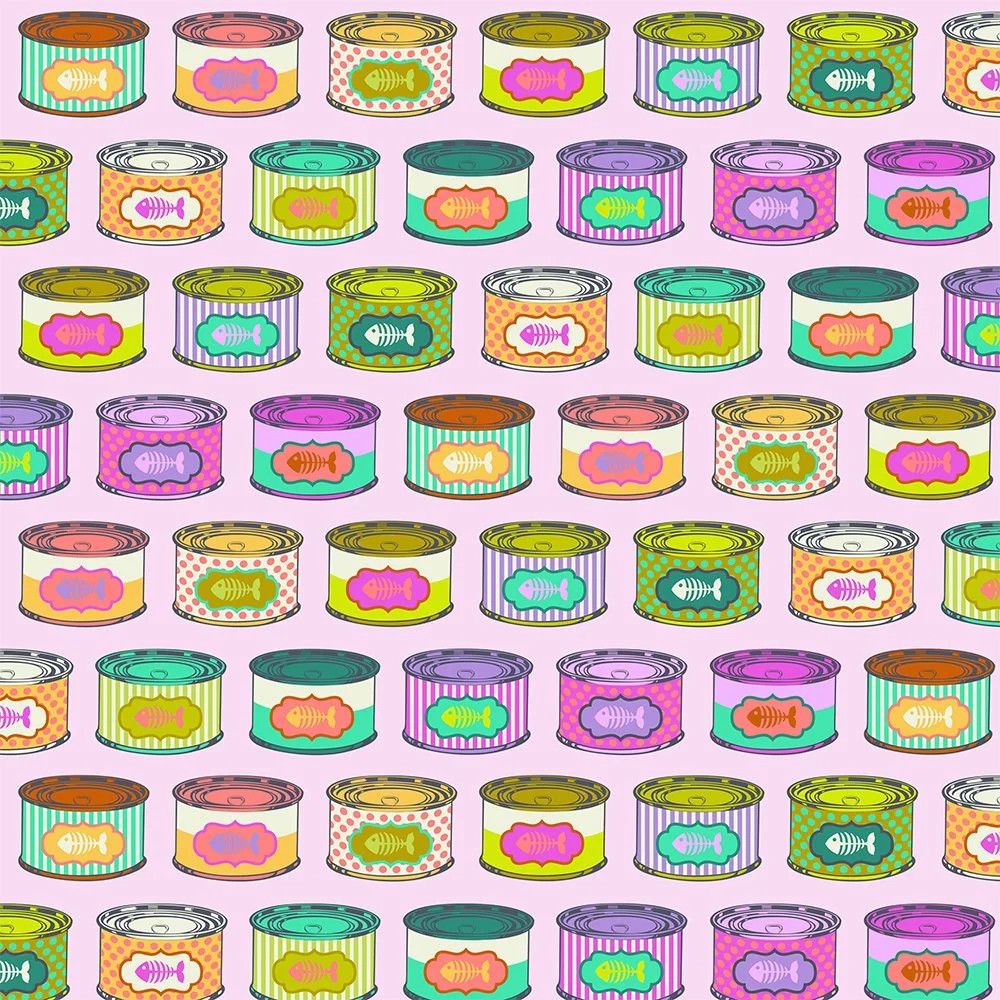 Cat Snacks Electro Berry Tula Pink By the yard x 43 in cotton Tabby Road Deja Vu