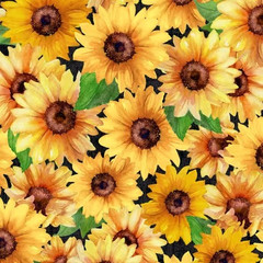 Sunshine Whispers By Wilmington Prints – Black Packed Sunflowers #28653-952