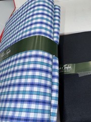 Reid & Taylor Suit Fabric Gift Set 2pc Blue Check & Solid Shirting Sewing Craft