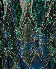 Green Gold Black ridescent Sequin Embroidered Lace fabric 50” Width 1 Yard