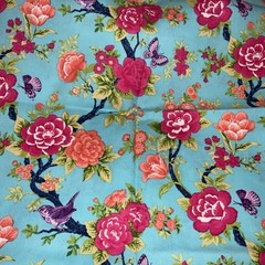 Vintage fabric Floral With Purple Bird And Purple Butterflies 27” X 41”