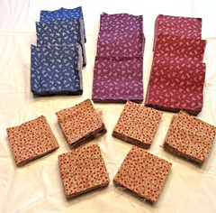 New ~1200 floral cotton quilt squares (~700 6″x6.25″; ~500 4.25″x4.25″), purple+