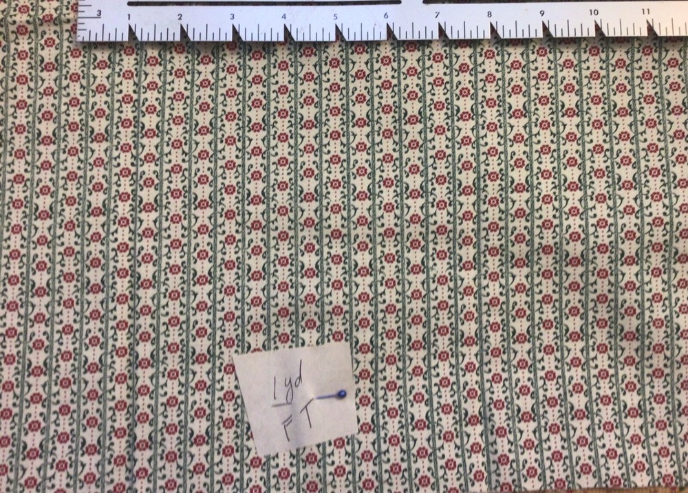 Fabric Traditions Reproduction Mauve Floral Green Stripe Cotton fabric 1 Yard