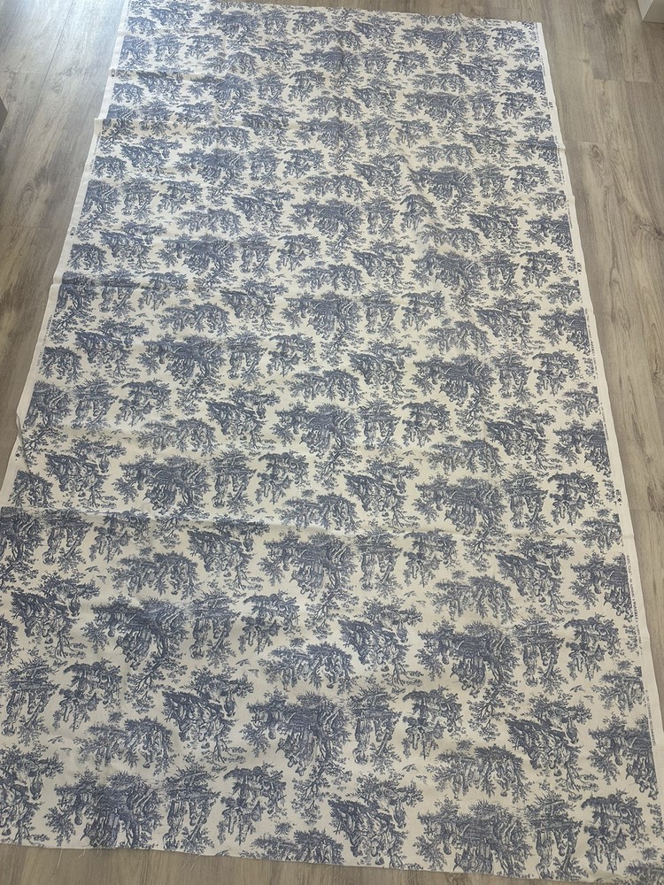 Vtg Waverly Rustic Toile Cotton 98 X 56” Retired Fabric Indigo Blue & White