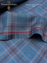 ERMENEGILDO ZEGNA Wool Silk Linen Suiting Fabric Blue Red White Plaid 2.15m