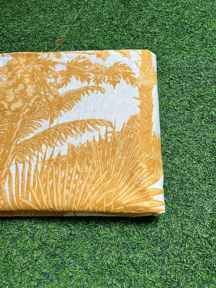Indian Cotton Hand Block Beige Forest Dressmaking, Sewing Running Fabric 7 Yards