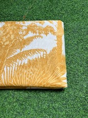 Indian Cotton Hand Block Beige Forest Dressmaking, Sewing Running Fabric 7 Yards