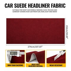 Headliner Fabric 108″ L x 60″ W Foam Backing for Car Truck RV SUV Boat Burgundy