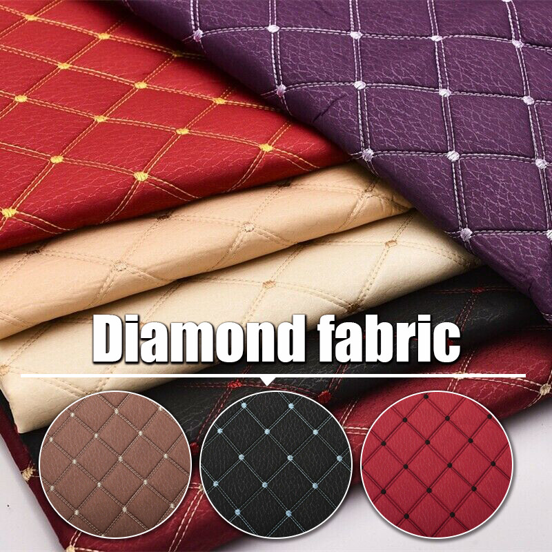 Faux Silk Diamond Fabric Heavy Duty Leatherette Upholstery Sewing Material NEW
