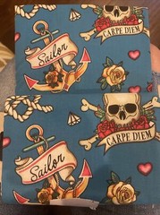One yard fabric cut material cards/pinup girl/snake/rose/skull/anchor