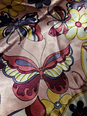 Butterflies Pink Fabric Shiny Satin Polyester JOANN 58″ wide x 73″ long ~2 Yards