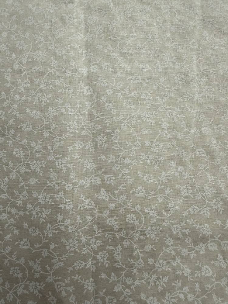 White On Cream Flowers And Vines 100% Cotton ~ 1 1/3Yds ~ One Piece