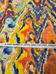 FUSION BY JEFFREY MARC Blue Orange 1 yard 100% Cotton Fabric Free Ship SBB