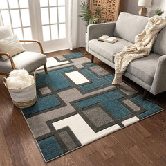 Modern Blue & Grey Geometric Area Rug – Comfy, Easy Clean, Plush (5’3″ x 7’3″)