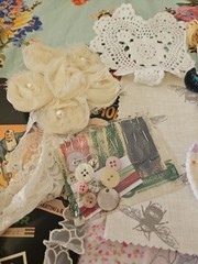 Slow Stitch Junk Journal Kit 32 Pieces Fabric, Lace, Appliques,Doily,Buttons Etc