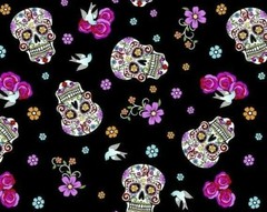 FAT QUARTER FOLKLORIC SUGAR SKULLS FABRIC GOTHIC ROSES METALLIC DAY OF THE DEAD