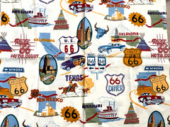 ROUTE 66 ~ Alexander Henry Fabrics ~Vintage Travel Landmarks Cotton Fabric 18.5″