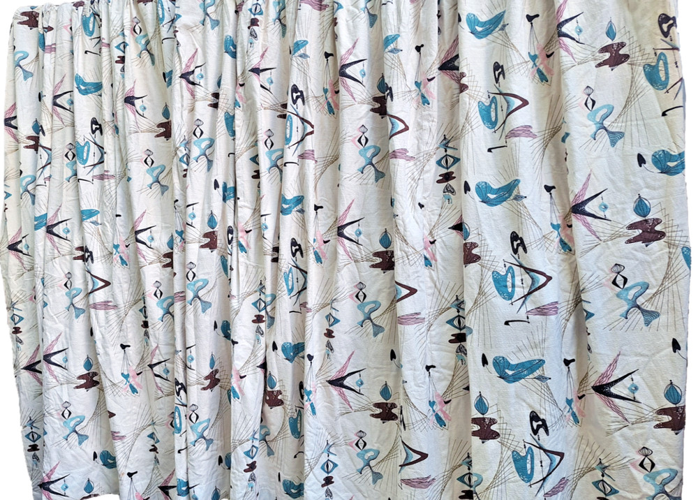 Vintage 1950’s Atomic Boomerang Bark Cloth Single Curtain Drape Panel MCM Fabric