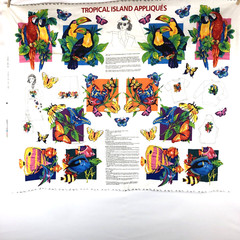 Fabric panel Tropical Island Appliques Cut Sew Birds Fish Butterflies Parrothead