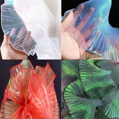 Lace Mermaid Organza Ruffled Transparent Iridescent For Dress Patchworks Sewing