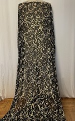 100% Silk Chiffon Birds Print Gold Lurex Black Fabric 1 Yard Long and 54″ Wide