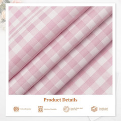 57”W X 36”L Gingham Polyester Fabric Cut by the Yard, Checkered Plaid Vintage Fa