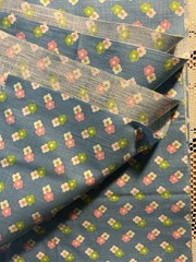 Blue Fabric W/Repeating Daisy Pattern Green Pink White Flowers Cotton 90” X 44”