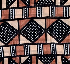 African Print, Chiffon Fabric – Black, Brown, Beige “Soro Soke”, ~2 Yards